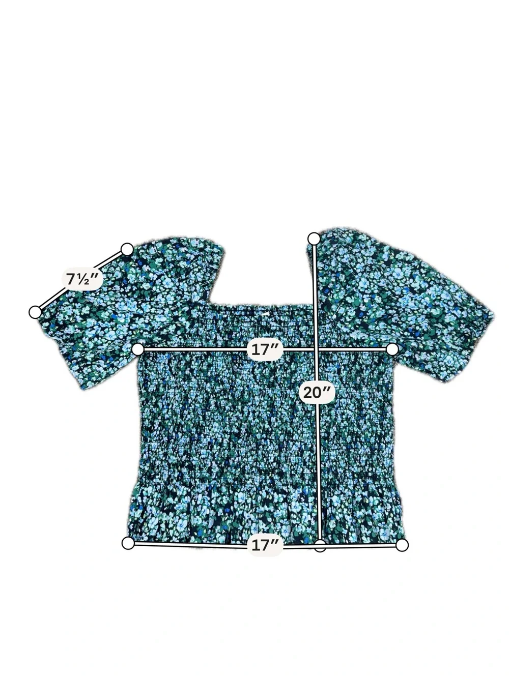 J. Crew Teal Floral Smocked Square-Neck Puff Sleeve Top